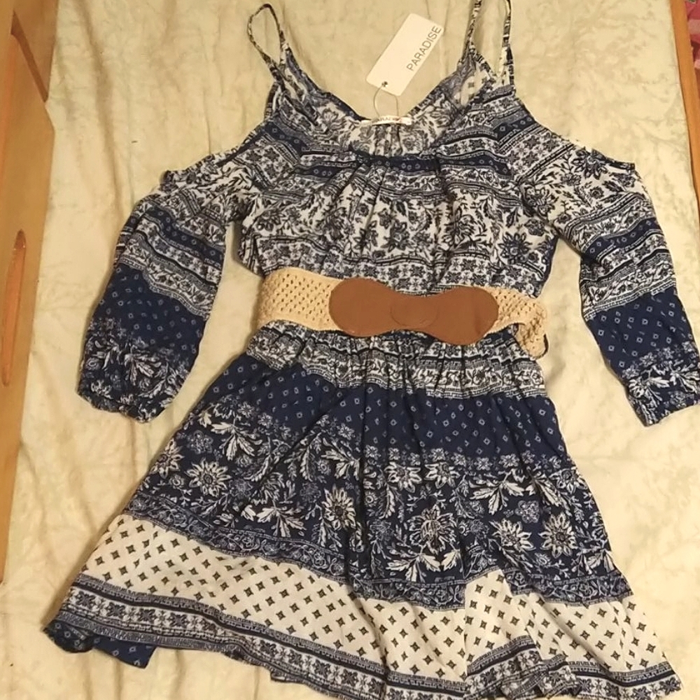 💙 Boho Blue Dress with Belt 💙